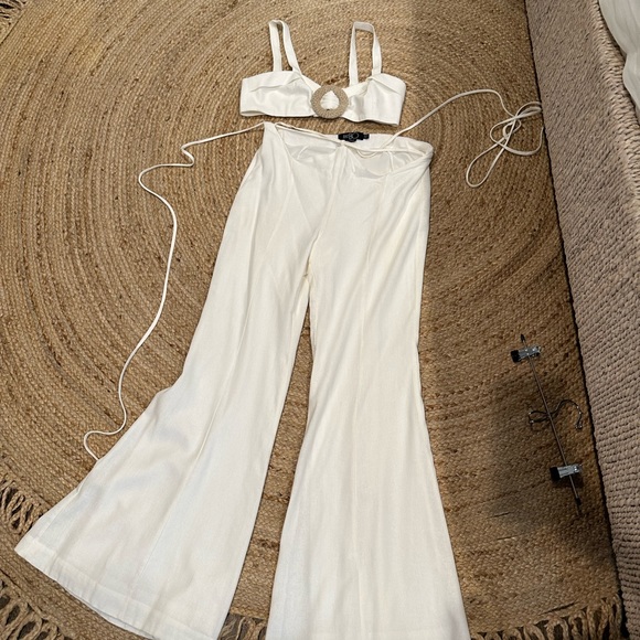 PatBO Pants & Jumpsuits Patbo Set White Linen Pant And Top Set
